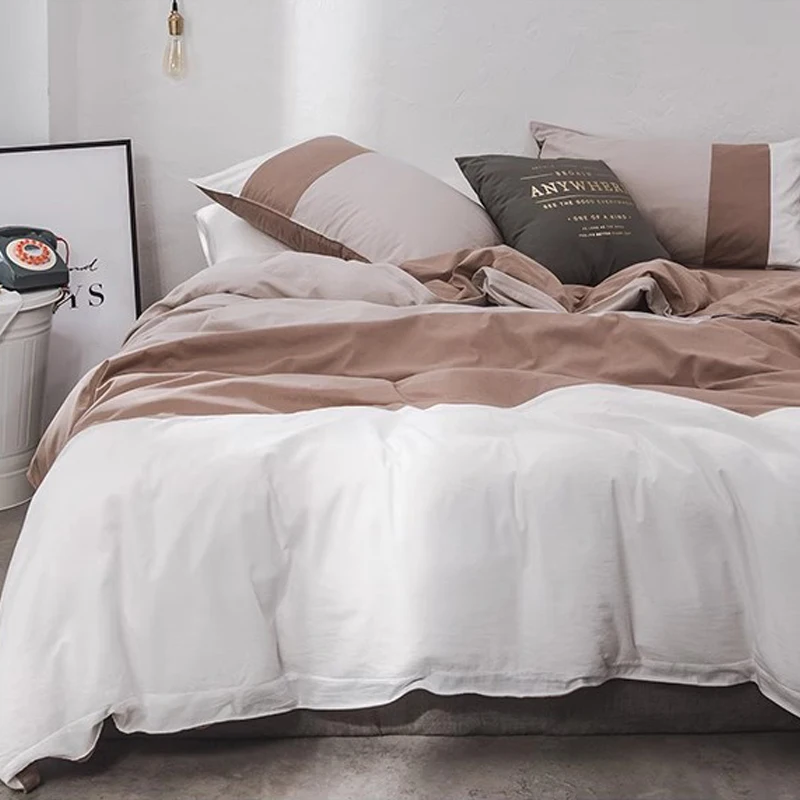 

Постельное белье из четырех предметов, модное хлопковое двухместное постельное белье для дома, пододеяльник, дизайнерские постельные принадлежности с соединением, белый, цвета хаки, новинка 2024