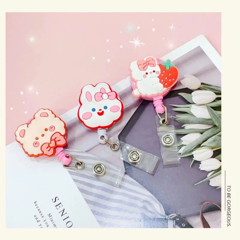Kawai Dinosaur Bear Rabbit Retractable Badge Reel Nurse Doctor Students ID Name Cards Holder Clips Hospital Use Card Tools