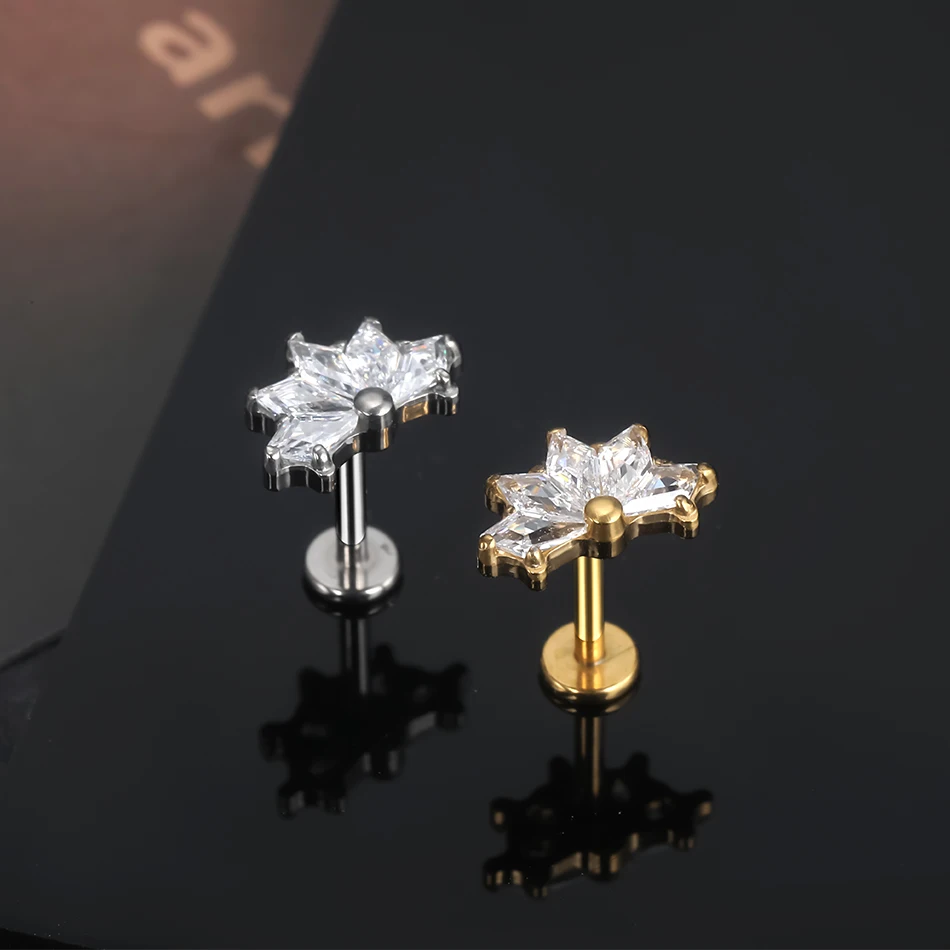 1Pc 티타늄 Labret 립 링 귀 피어싱 연골 스터드 여성 귀걸이 지르콘 꽃 헬릭스 피어싱 귀 로브 Tragus 쥬얼리