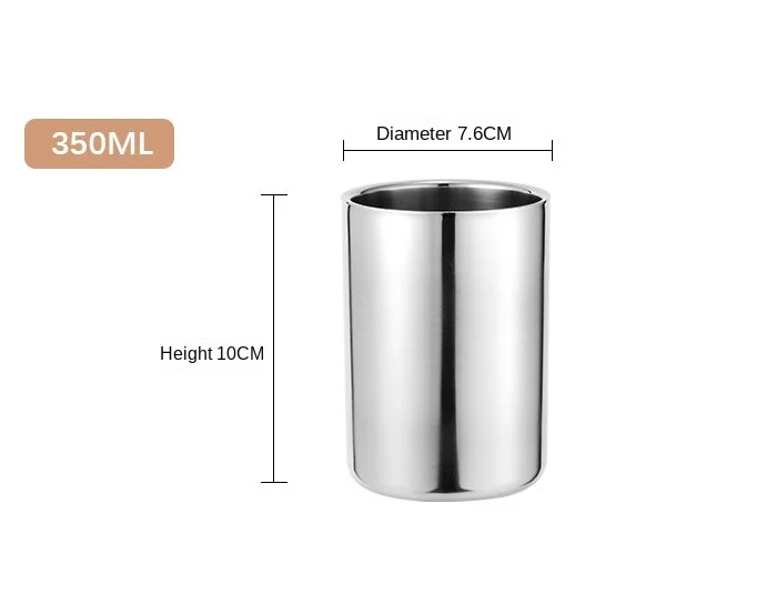 כוס בירה כסף מפלדת אל-חלד עם קיר כפול לקפה, תה, יין וחלב, כוס ניידת לנסיעות במטבח, כלי שתייה בנפח 350 מיליליטר/500 מיליליטר