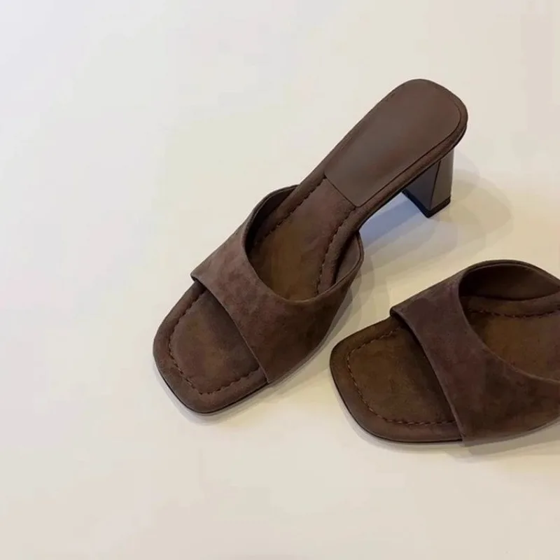 High Heels Women 2026 New French Sexy Open Toe High Heel Sandals and Slippers Square Toe Slippers - 2