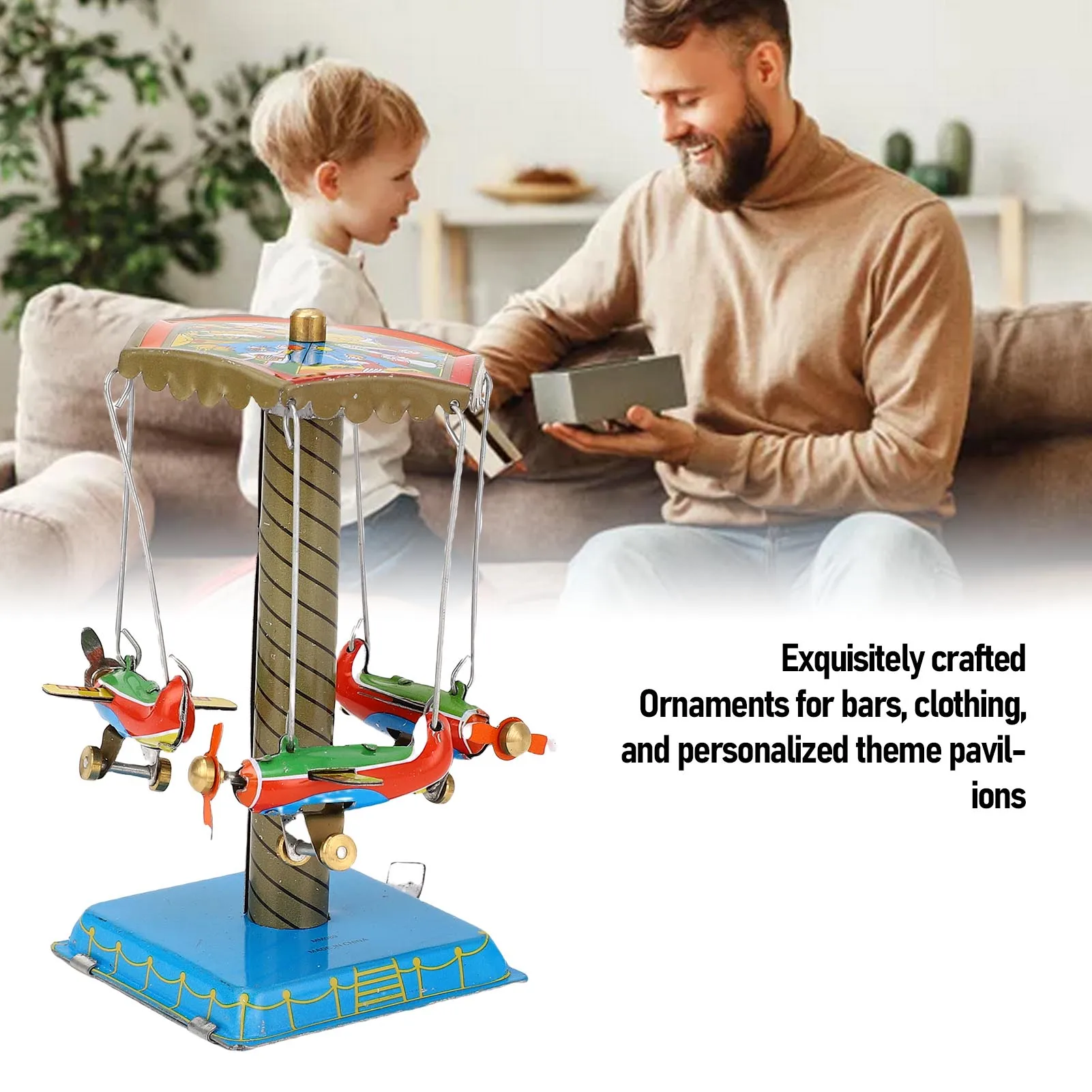 Collectible Tin  Airplane Carousel MM089 Retro Nostalgic Clockwork Spring Rotating Plane Figurine Aircraft Tin Plane Carousel