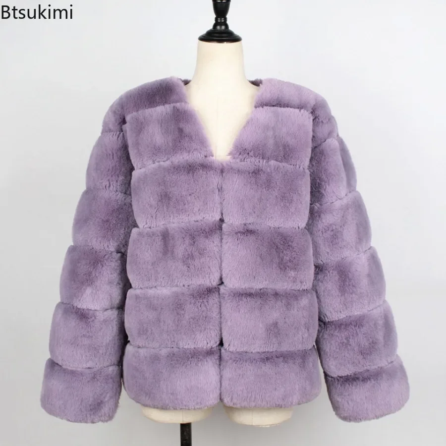 New 2024 Women's Winter Warm Faux Fur Coat Jacket Solid Luxury Design Fluffy Short Coat Faux Fur Jacket Ladies Furry Tops Coats