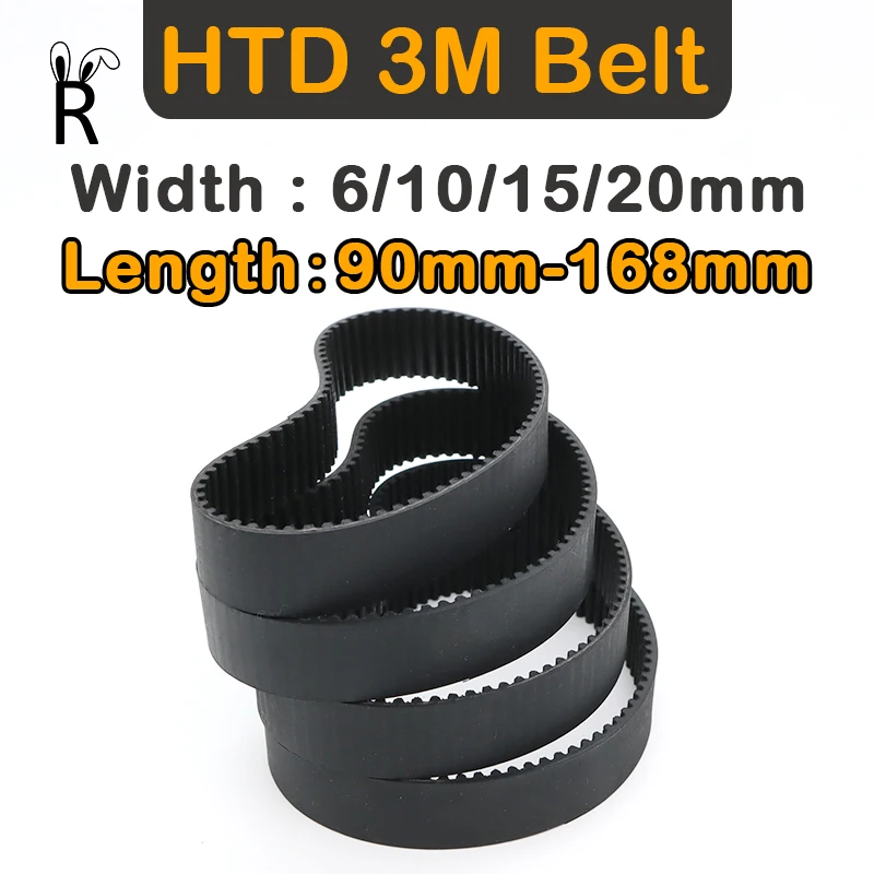 Belt Length 90mm-168mm HTD 3M Timing Belt Rubber Closed Loop Pulley Belt Width 6/10/15/20mm Pitch 3mm 3M Belt Synchronous Belt 2gt timing belt length optional 140 182mm belt width 6mm gt2 closed loop rubber timing belt pitch 2mm 3d printer parts