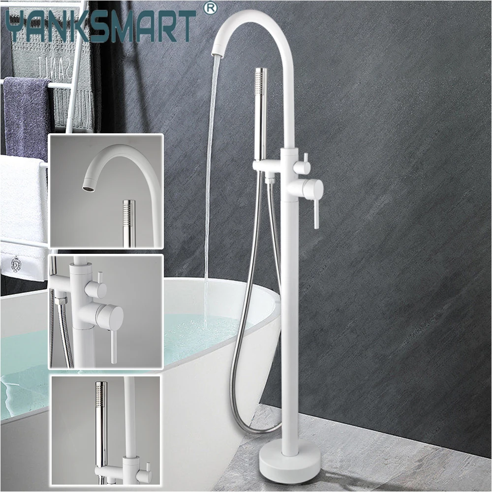 

YANKSMART Bathroom Shower Flooring Standing Faucet Set 2 Handle Freestanding Swivel Spout Bathtub Faucet Mixer Water Tap