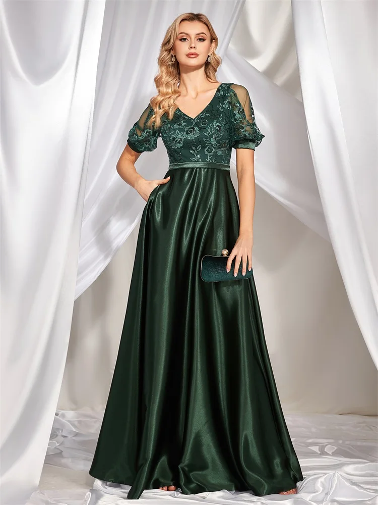 

Lucyinlove Elegant Short Sleeve Satin Formal Evening Dress 2024 Luxury Women Mermaid Party Dress Cocktail Prom Gowns Vestidos