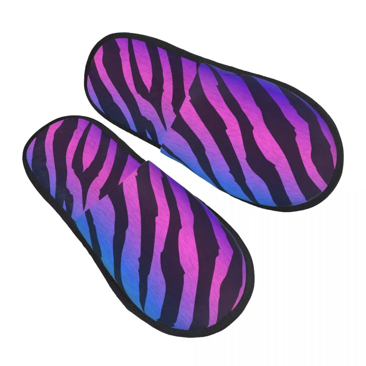 

Winter Women Men Non-Slip Flat Slippers Neon Tiger Pattern Indoor Fur Soft Warm Shoes