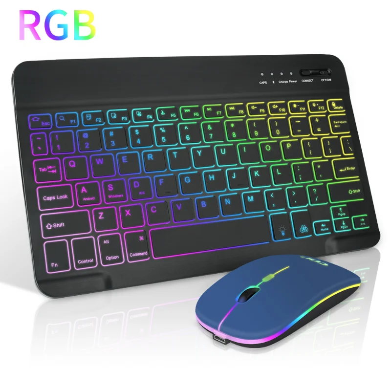 RGB BT Keyboard and Mouse Combo Rechargeable Wireless Blue-tooth Keyboard Mouse Russian Spanish Backlight Keyboard and Mouse Set images - 6