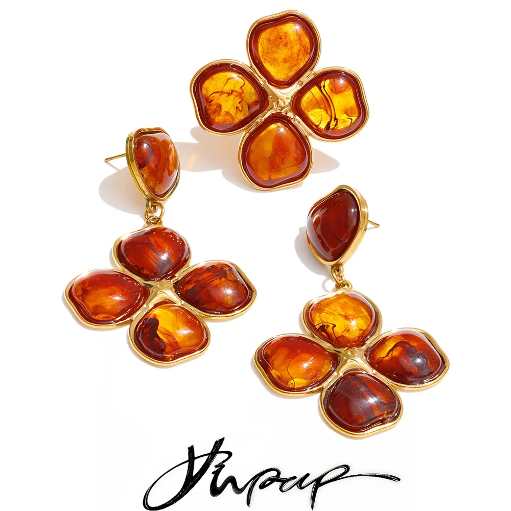 Yhpup Amber Resin Drop Earrings Ring Set