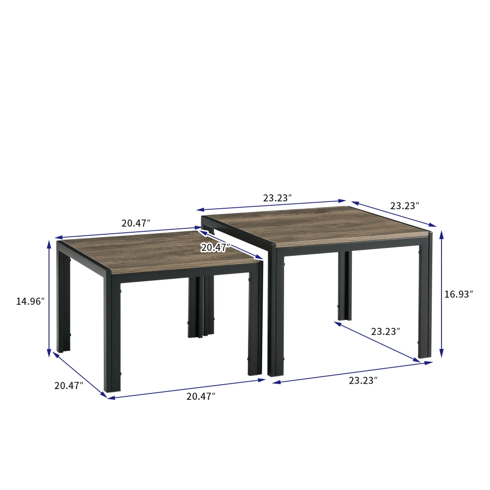 Nesting Coffee Table Set of 2, Square Modern Stacking Table with Wood Finish for Living Room, Oak Grey 3