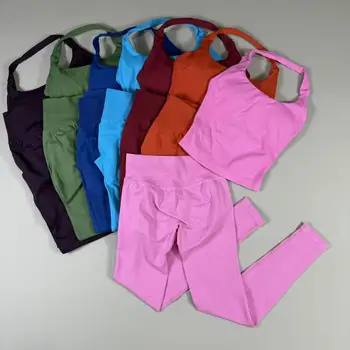 NO LOGO Yoga outfit sports Impact gym set Halter Top and leggings pant sets Backless halterneck High stretch sportswear 1