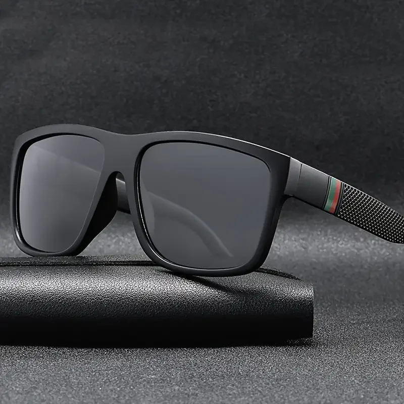 Lunettes de soleil carrées polarisées noires unisexes - Style vintage sport UV400 pour hommes femmes