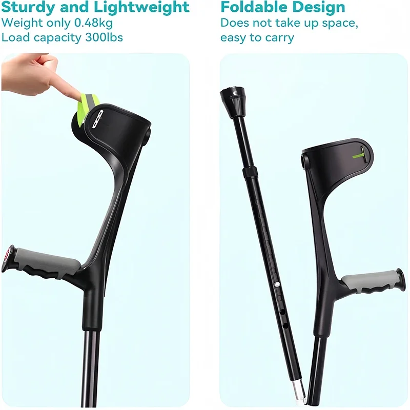 Foldable Forearm Crutches for Walking Adjustable Crutch with Anti-Drop Cuff Adult Elbow Crutch Walking Stick