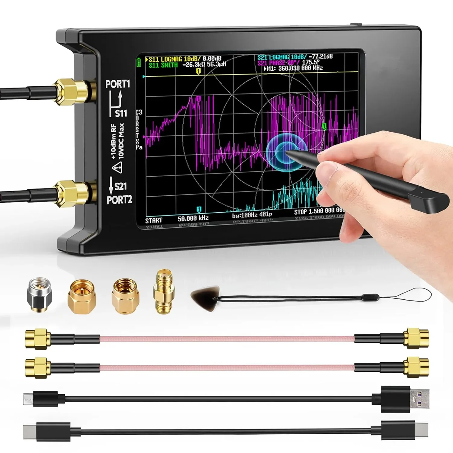 NanoVNA-H4 Vector Network Analyzer V4.3 10KHz-1.5GHz HF VHF UHF 4" Touch Screen Antenna Analyzer Ham Radio Measuring