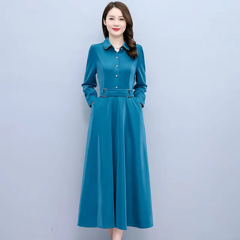 

Высококачественное платье-рубашка для женщин 2022 осень приталенное корейское модное женское платье большого размера с длинным рукавом для матери среднего возраста T173