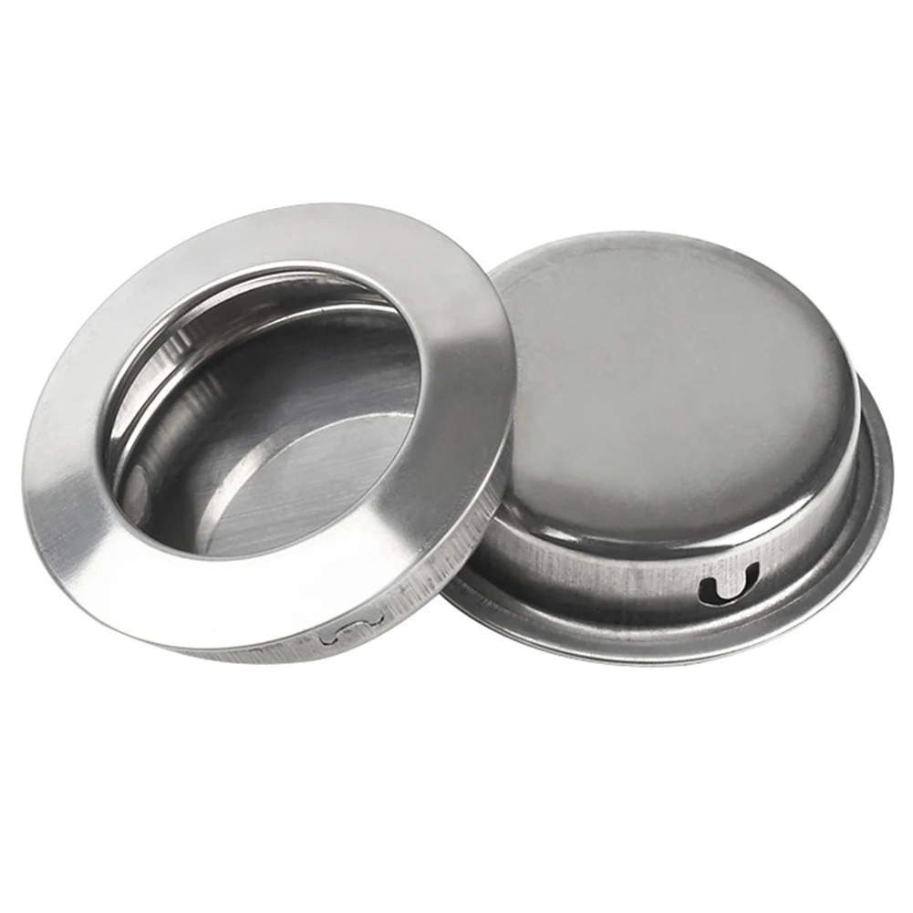 6pcs Stainless Steel Circular Recessed Sliding Door Handles Round Flush Finger Invisible Pull Drawer Handles Furniture Hardware