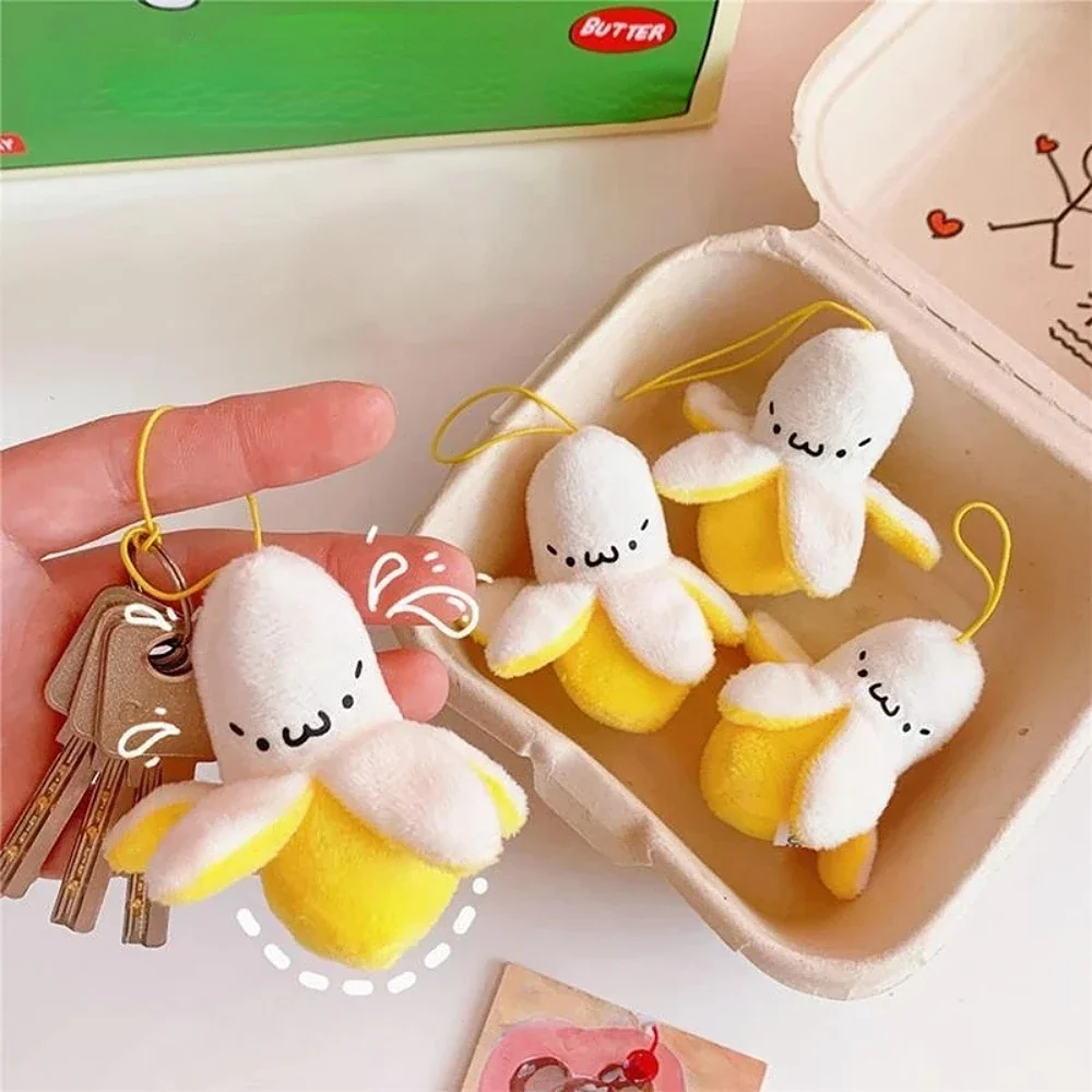 1-10pcs Cartoon Plush Banana Keychain plush keychain key chain on Backpack Hairy Kawaii Banana Pendant for Women Men Kid Toy Doll Key Chain Bag Car
