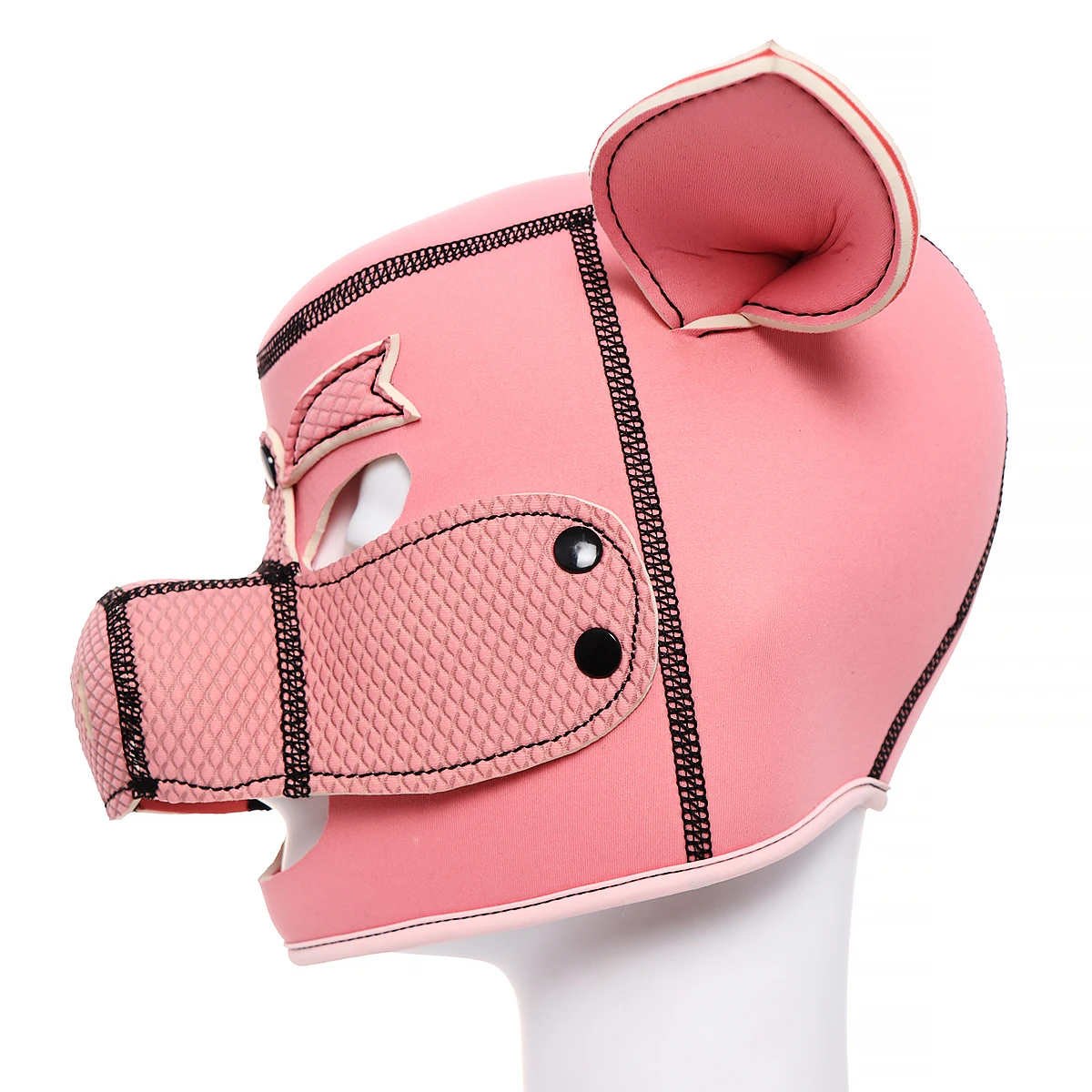 Costumi mascherati sexy di BDSM Bondage Latex Pig Play Cappucci rosa con bocca apribile per schiavo fetish Cospla_voghion.com