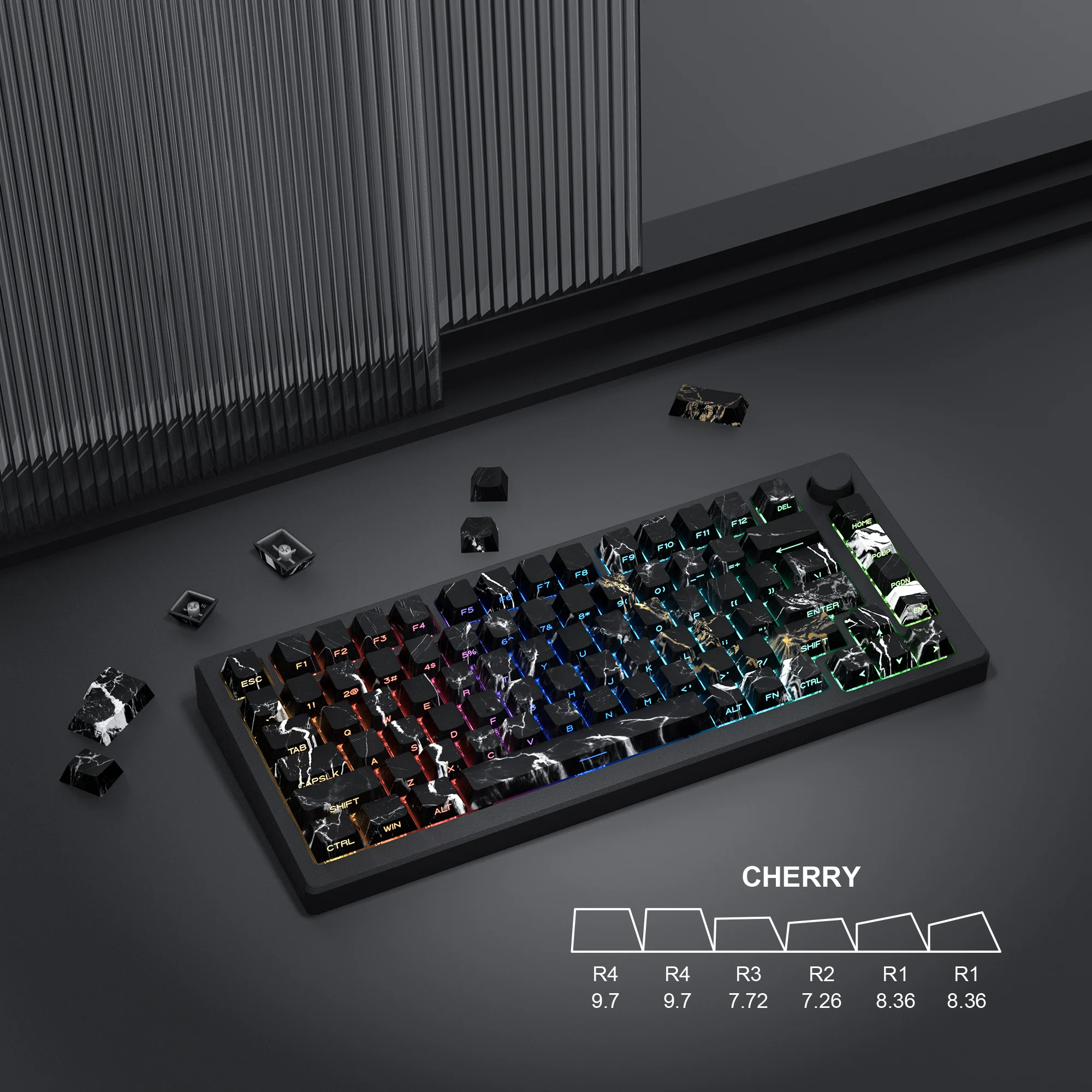 Black Marble Side Print Teclado Mecânico Pbt Keycap Retroiluminado Rgb Perfil Cereja mx Gamer Side Dye-sub 131 Chaves - Imagem 3