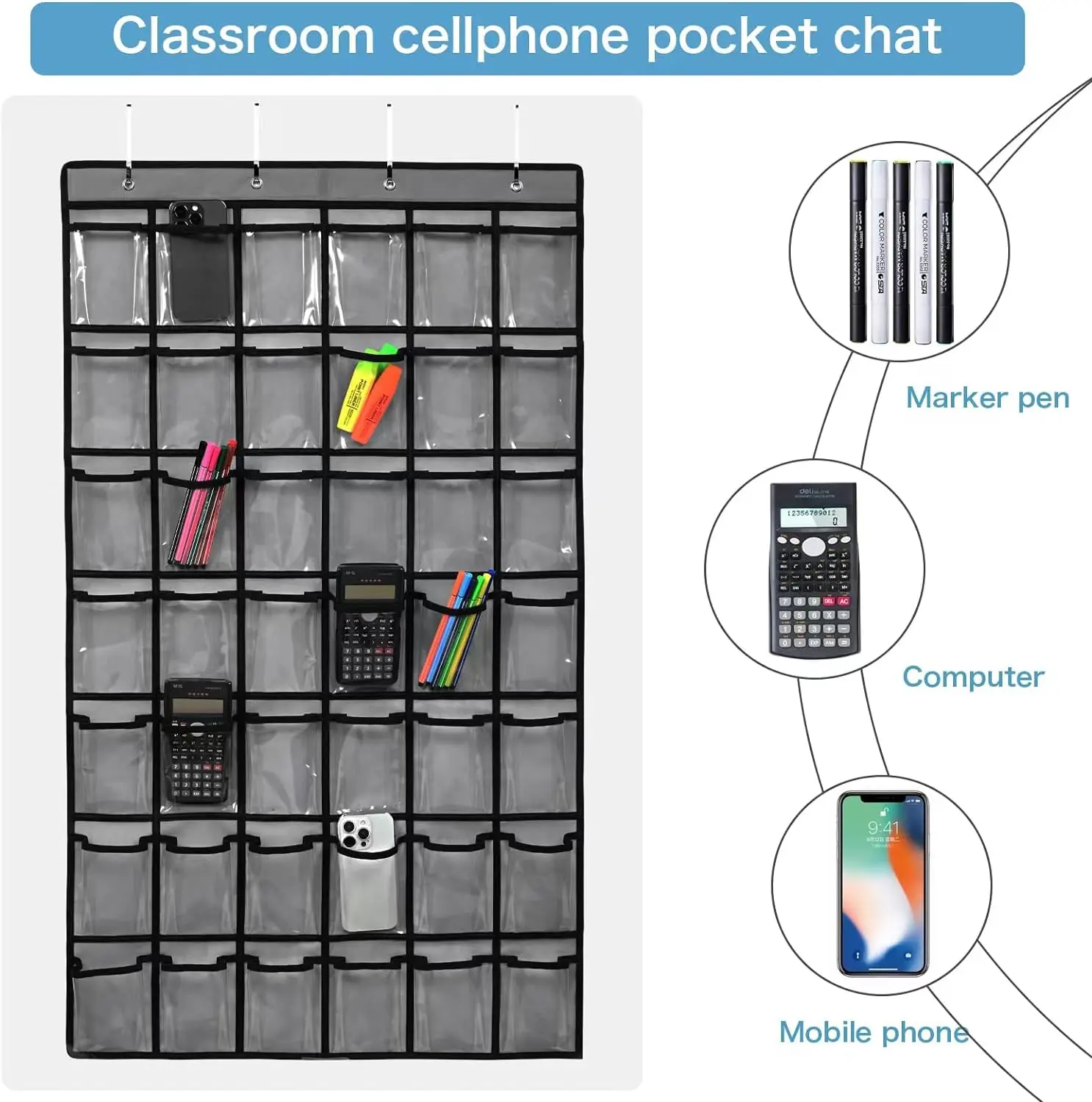 CREA – Tableau De Poche Numéroté Pour Articles Divers De Salle De Classe, Support De Téléphone Portable, Organisateur Suspendu à Porte Murale
