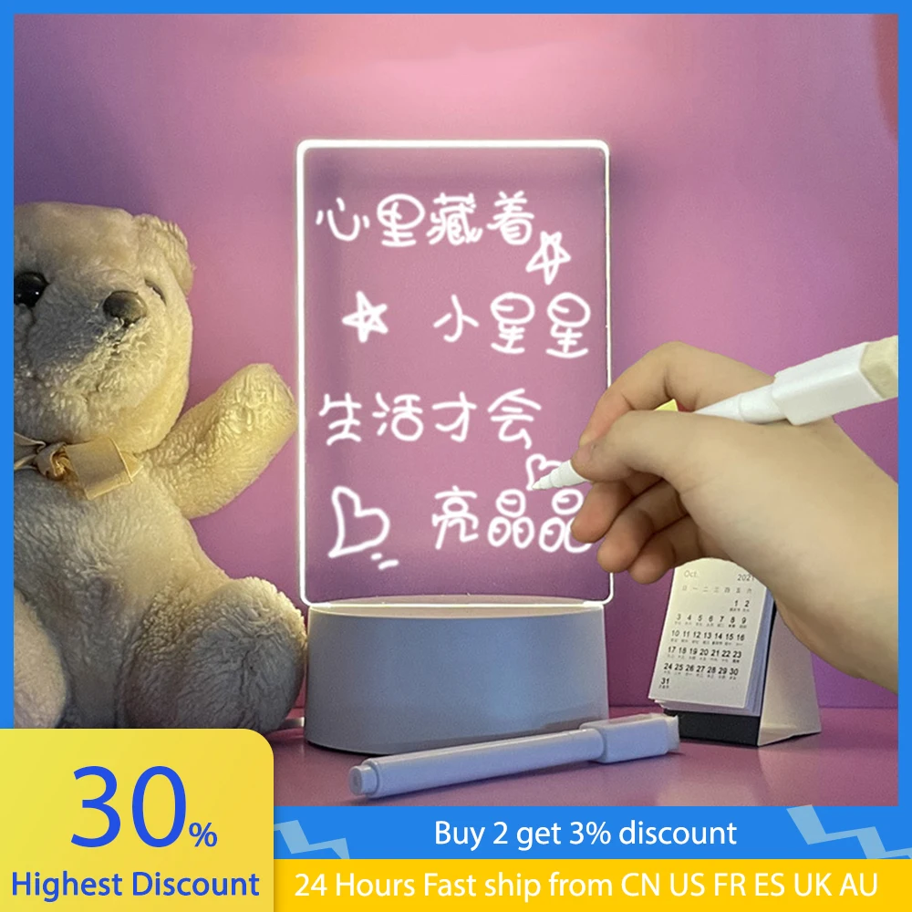 Transparent Message Board Light with Pen Luminous Lamp DIY Note Daily