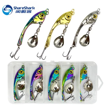 5PCS Fishing Lures Spinner Spoon Fishing Lures Rotating Metal VIB Bait Vibration Wobbler Sinking Sequin Pesca 1