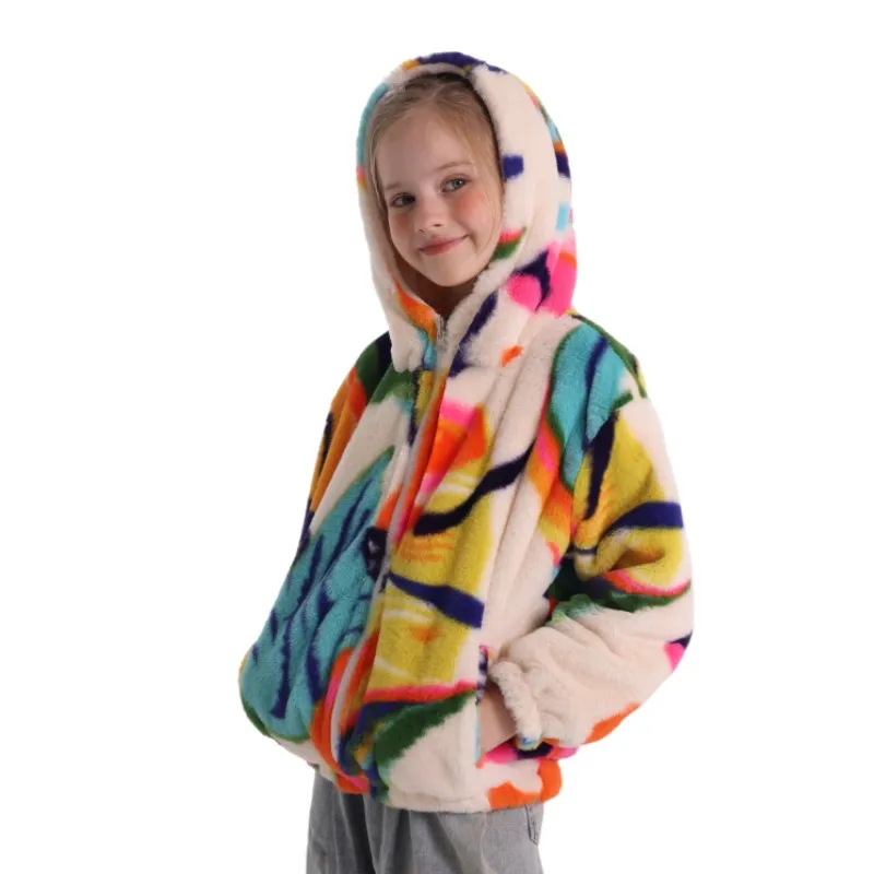 Winter Warm Fleece Faux Fur Flannel Hoodie Coat for Kids Children Super Warm Top Clothing Plush Fleece