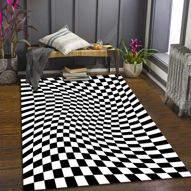 Home Decor Anti-slip Carpet Mat Black White Checkered Pattern