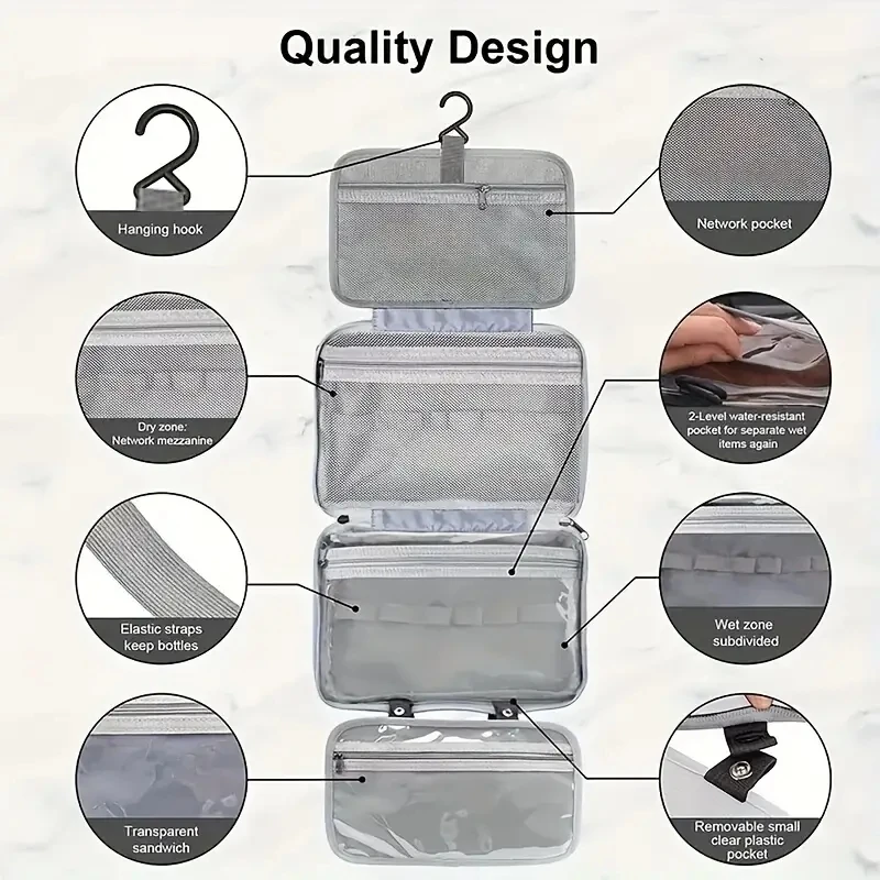 Waterproof Folding Toiletry Bag Multi Functional Wet And Dry