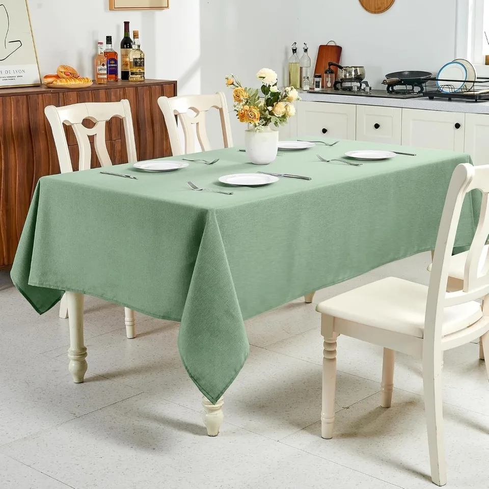 Waterproof Sage Green Textured Linen Tablecloth