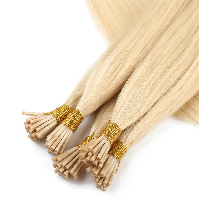 Hot sell 50/100strands I Tip Microlink Hair Extensions Straight Human Hair Fusion Keratin Micro Ring Stick Pre-Bond Blonde