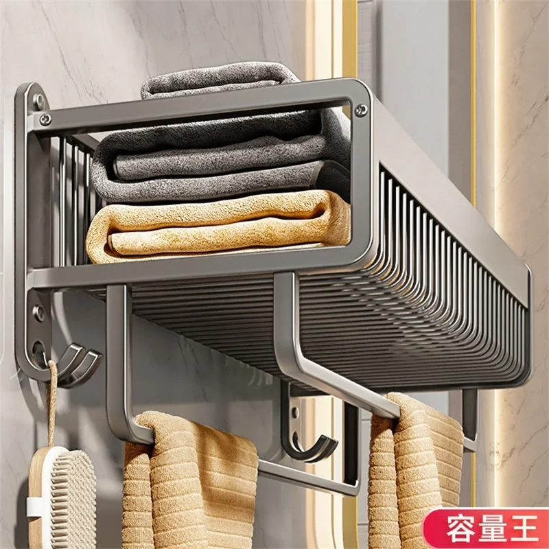 Aluminium Alloy Towel Rack Bathroom Storage Rack Non Punching Foldable Bathroom Towel Storage Pendant towel rack