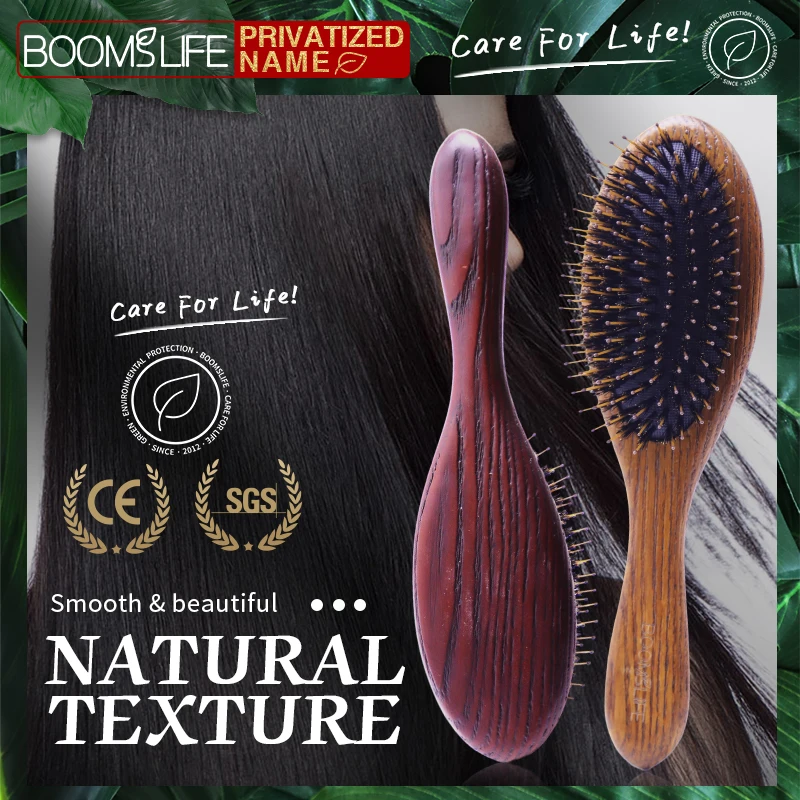 Boar Bristle Hair Brush Women Custom Name Detangling Hairbrush Hair Style Wood Comb Wet Dry Hair Scalp Brosse A Cheveux Bebe