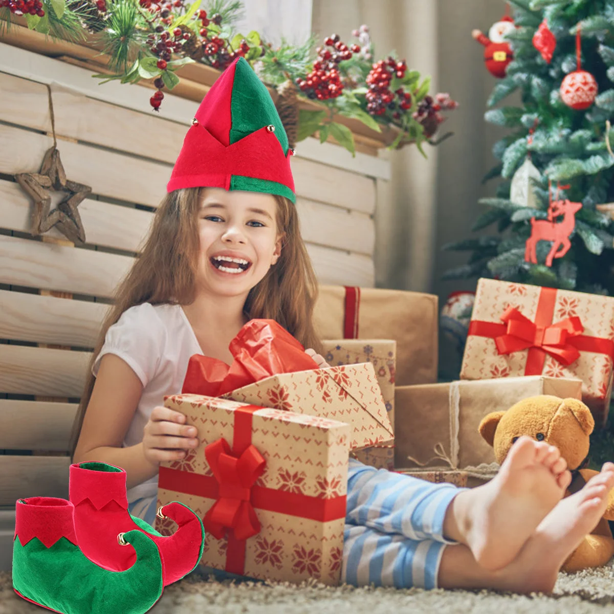 

Children's Elf Accessories Suit Women's Hats & Caps Shoes Festival Costume Christmas Prop Cosplay Kid