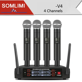 SOMLIMI 최고 품질 S58-V4 UHF 전문 무선 마이크 시스템, 슈퍼 카디오이드 핸드헬드 마이크, 4 채널