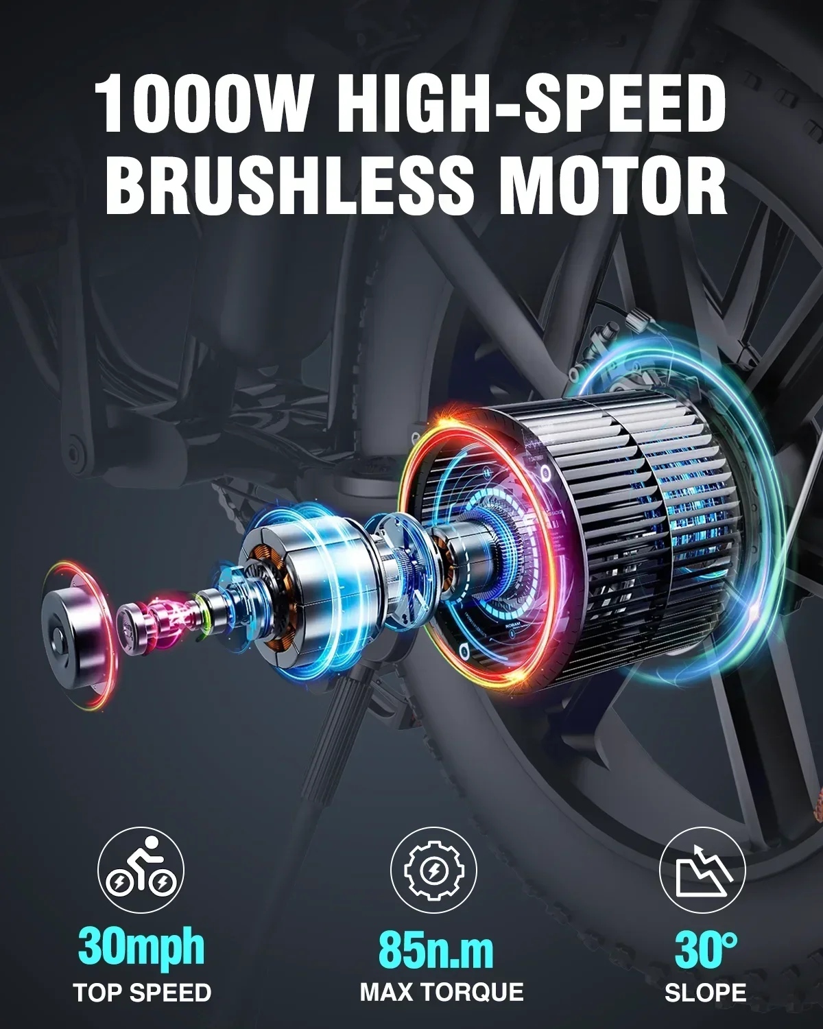 Ridstar FM-001 Electric Bicycle 1000W 48V 15AH Road City Ebike Adult 20 inch Fat Tire Beach Mountain Rear Seat Bicycle S216684828c794181a86887df31758961L