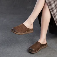 GKTINOO 2026 Summer New Genuine Leather Soft Sole Flat Slippers Handmade Retro Women's Shoes Outside Slides - Image 4
