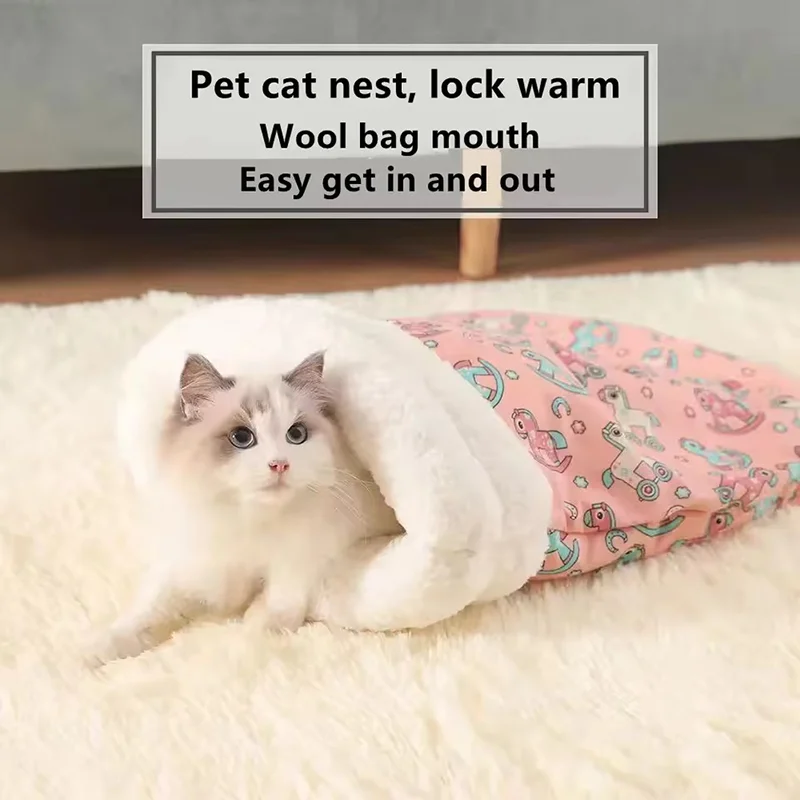 Cozy Cat Bed Winter Warm Sleeping Bag Semi Enclosed Pet Nest For Cats Four Seasons Universal Soft Plush Pet Bed Pad S2166Acb64Fa24151968D01Af06860C7Aq