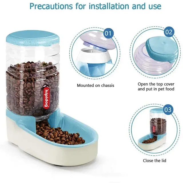 Automatic Dog Feeder Waterer Gravity Pet Food Dispensers Cat Water Dispenser Large Capacity Storage Container Food Water Bowl 2