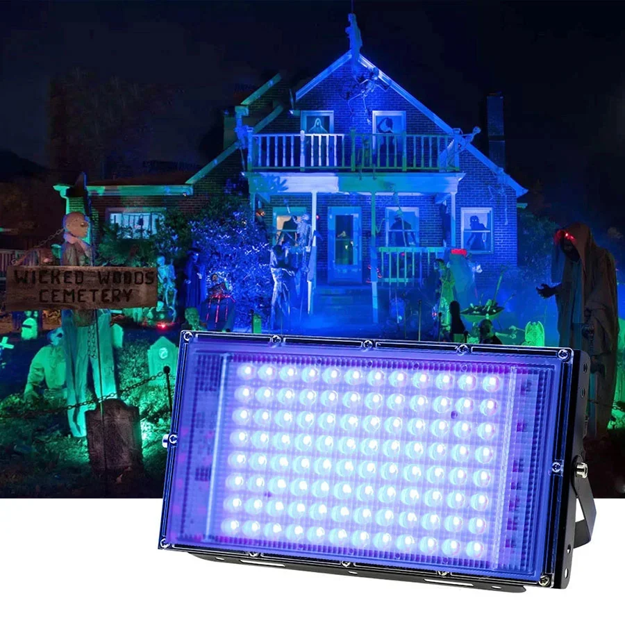 UV Curing Lamp Waterproof 50/100/300W UV LED Black Light Curing Lamps Outdoor Floodlight Ultraviolet Fluorescent for Nightclub Halloween Party