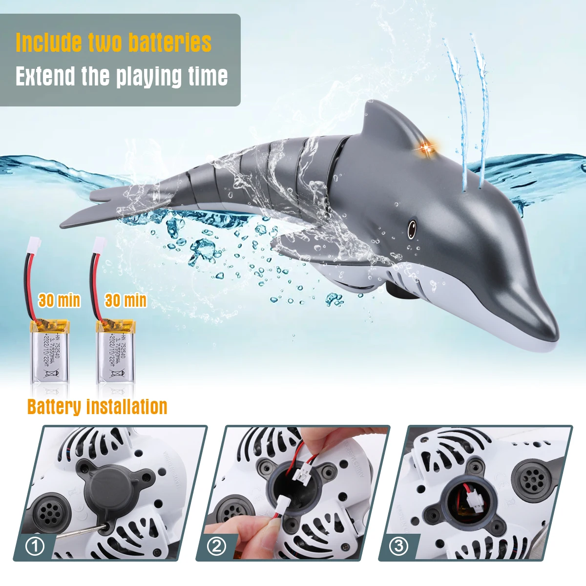 상어 RC 돌고래 고래 물 스프레이 장난감, 원격 제어 보트 선박 잠수함 로봇 물고기 전기 장난감, 어린이 크리스마스 선물