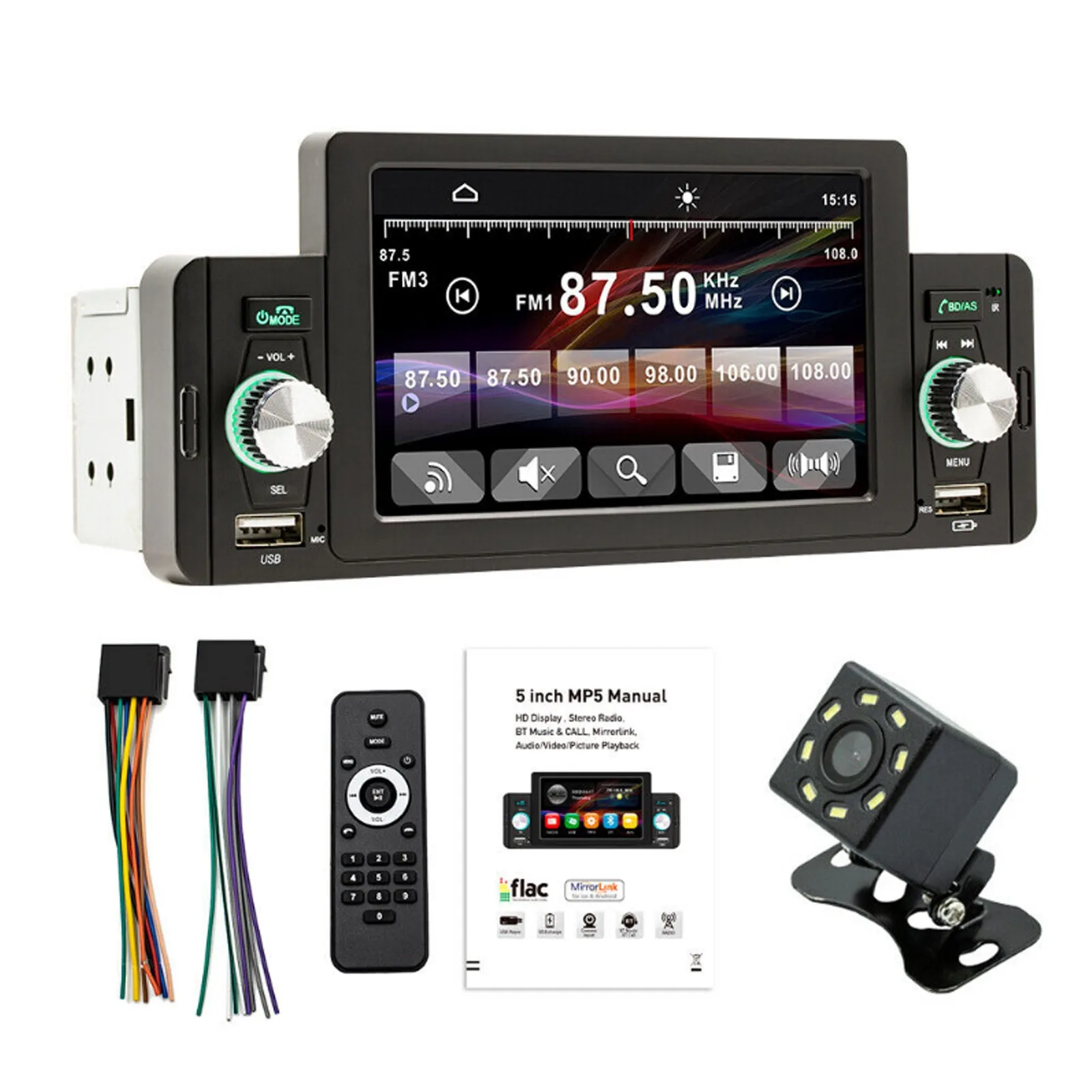 Single 1din 5" Touch Screen Car Stereo Radio Mp5 Usb For Carplay