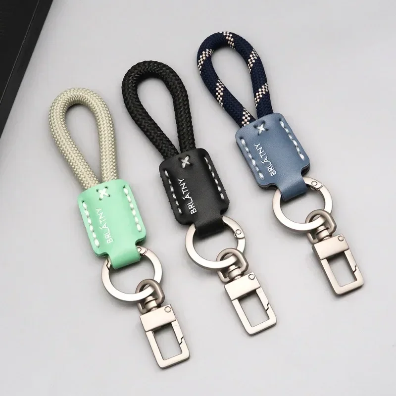 수제 소가죽 로프 키체인,  가죽 금속 끈, 휴대폰/자동차 키 체인 링, 남녀 공용 가방 키링