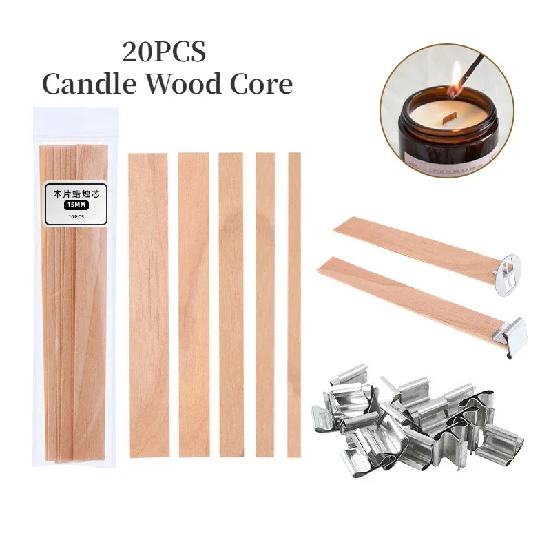 Candle Wick Candle Making Kit 20pcs Wooden Candle Wick with Base DIY Smokeless CandleWick Cores for Paraffin Candle Jar Making Supplies