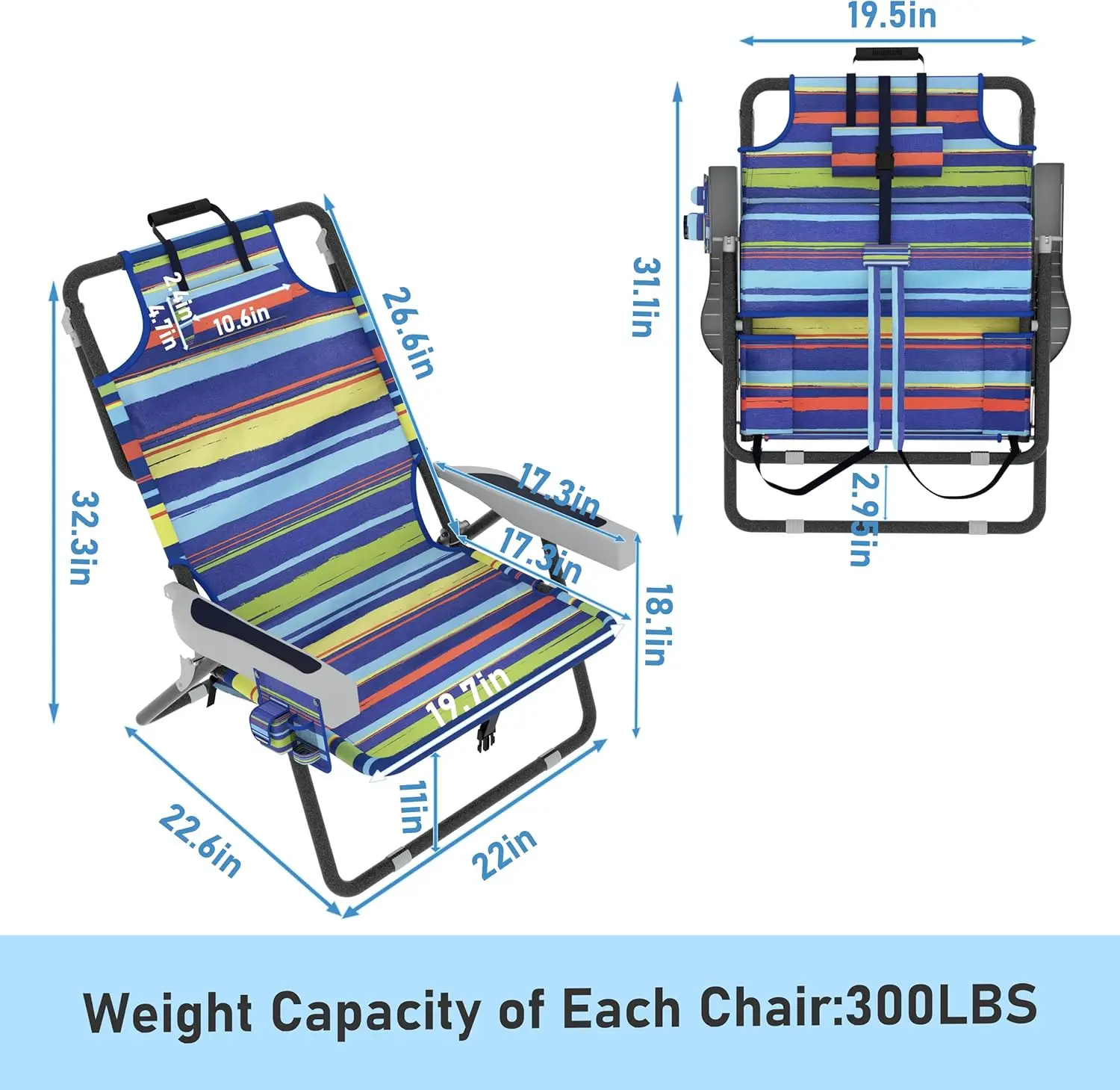 Outdoor Beach Foldable Chaise Lounge Chair with Detachable Pillow & Pocket, Portable Tanning  Chair with 5 Position