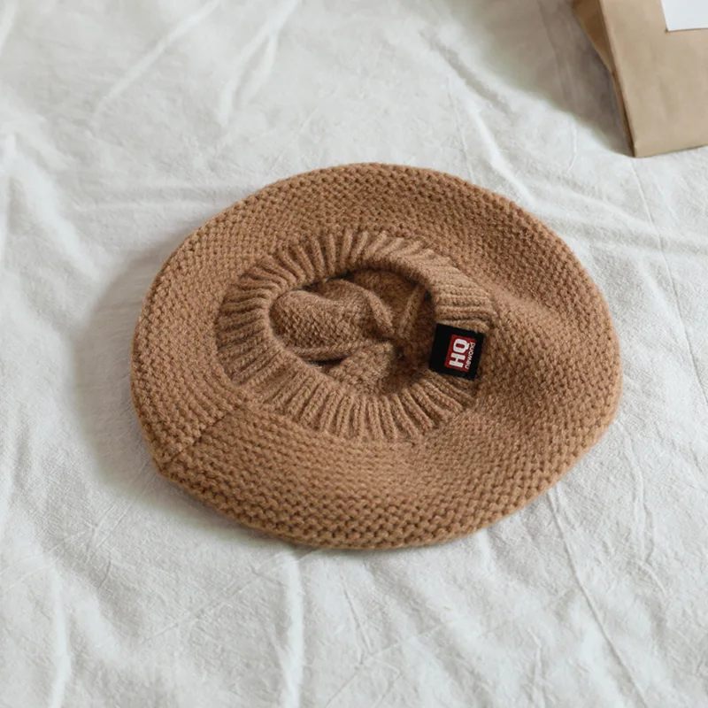 Solid Color Children Baby Beret Hat Winter Warm Knitted Beanie Cap for Infant Girls Toddler Princess Artist Painter Caps 5
