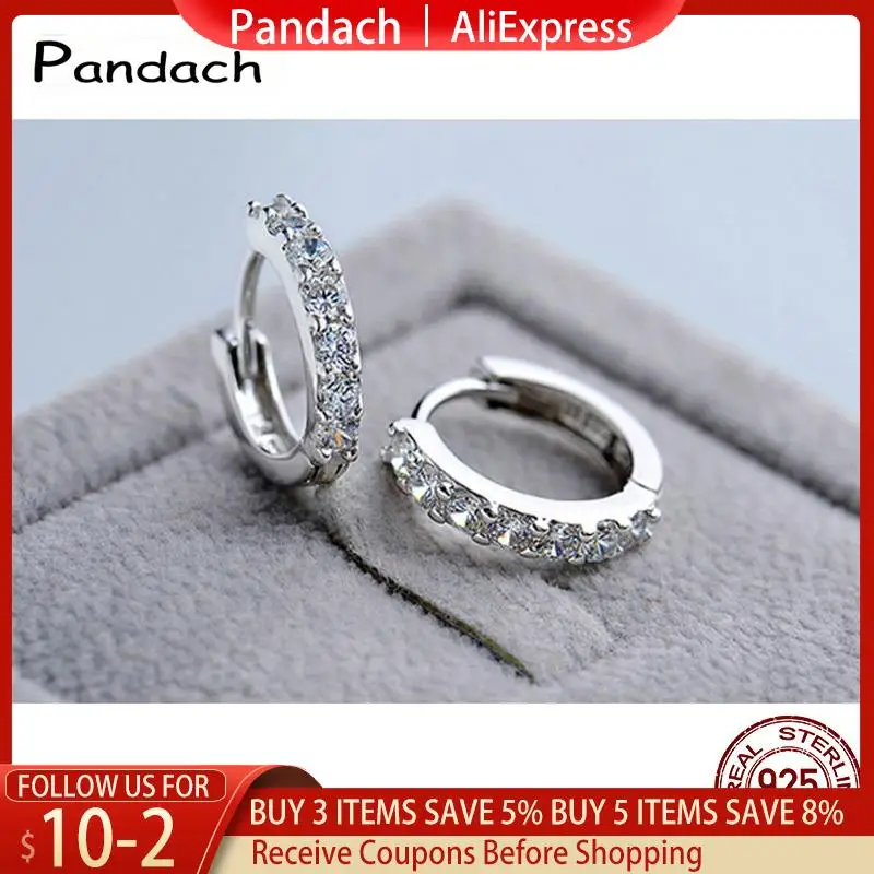 Silver Earrings PANDACH 925 Sterling Silver Crystal Circle Earring For Women Making Jewelry Gift Wedding Party Engagement Jewellery