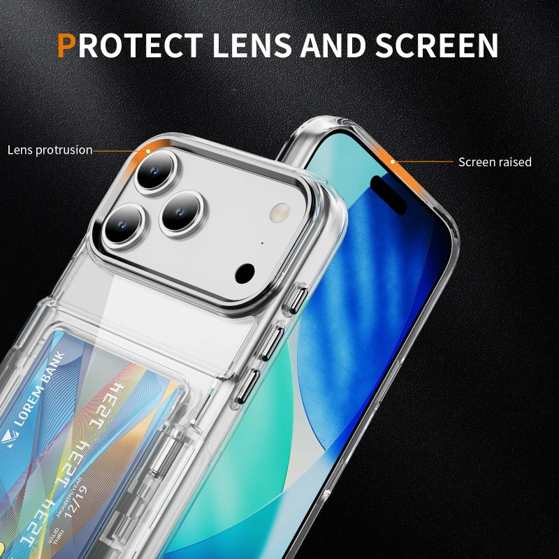 HD Transparent Hard PC Wallet Card Slot Fold Holder Armor Phone Case Back Cover
