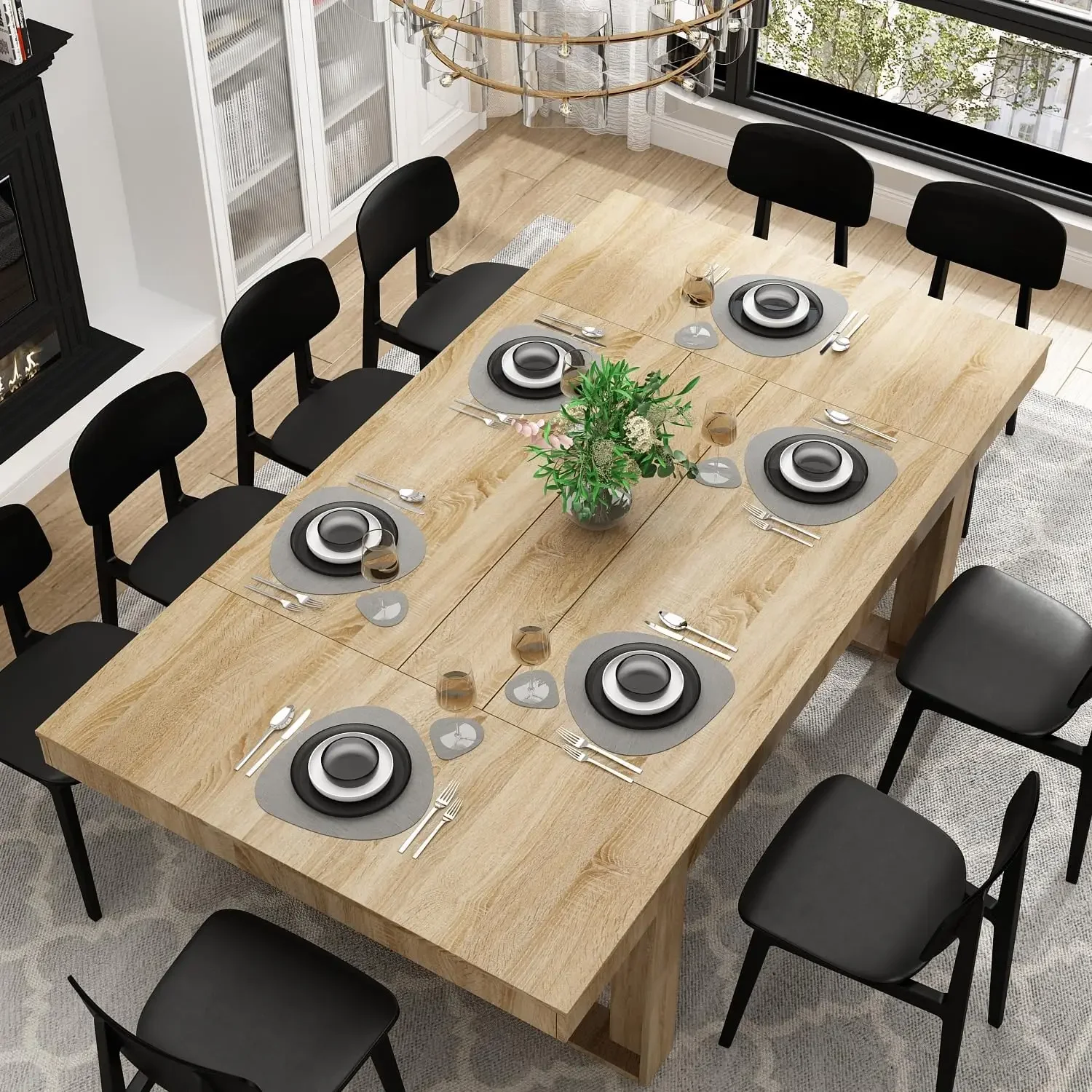 Dining Table for 8-10 People, 86.6-Inch Rectangular Wood Kitchen Table with Thicken Tabletop, Office Conference Room Table 3
