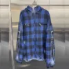 2025 Thug Club blue checkered embroidered hooded painted zipper jacket WY1103 2